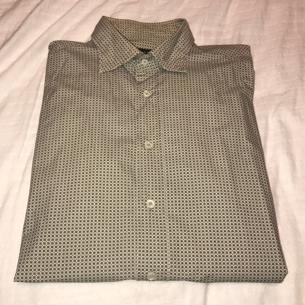 Men’s green and cream button up shirt
